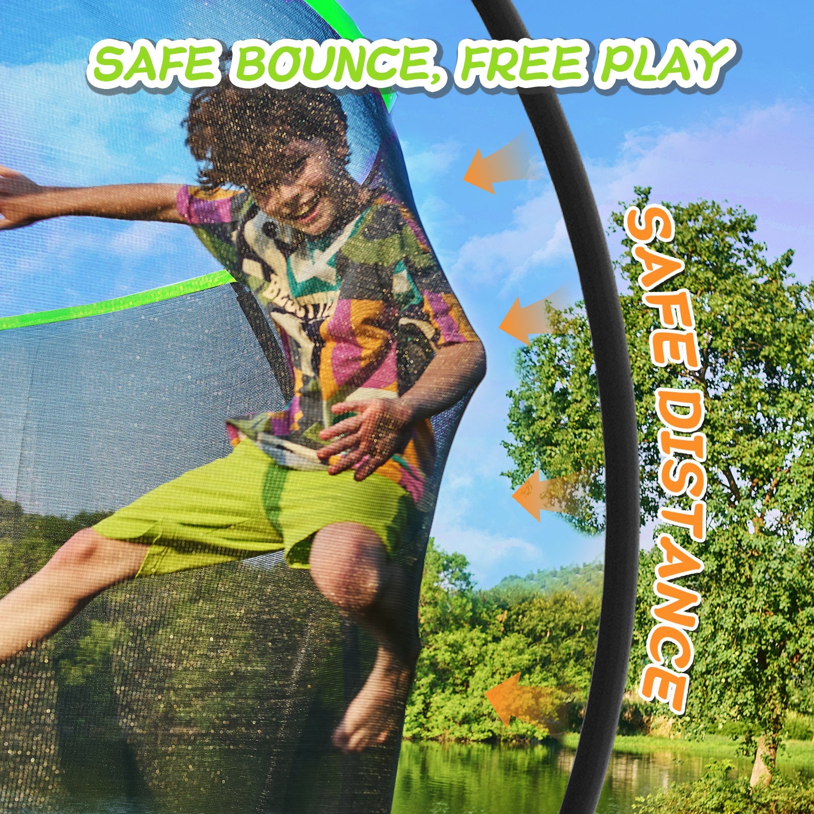 CalmMax 12FT Trampoline with Cover Recreational Trampolines with Ladder - ASTM Approval- Outdoor Trampoline for Kid Adults Green