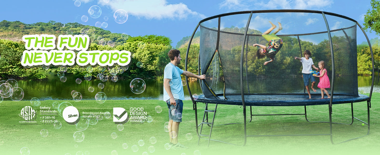 CalmMax 12FT Trampoline with Cover Recreational Trampolines with Ladder - ASTM Approval- Outdoor Trampoline for Kid Adults Black