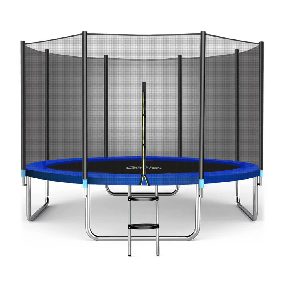 14FT Round Blue Trampoline with Net and Ladder for Family Fun 450LBS Capacity - Calmmax Trampoline for