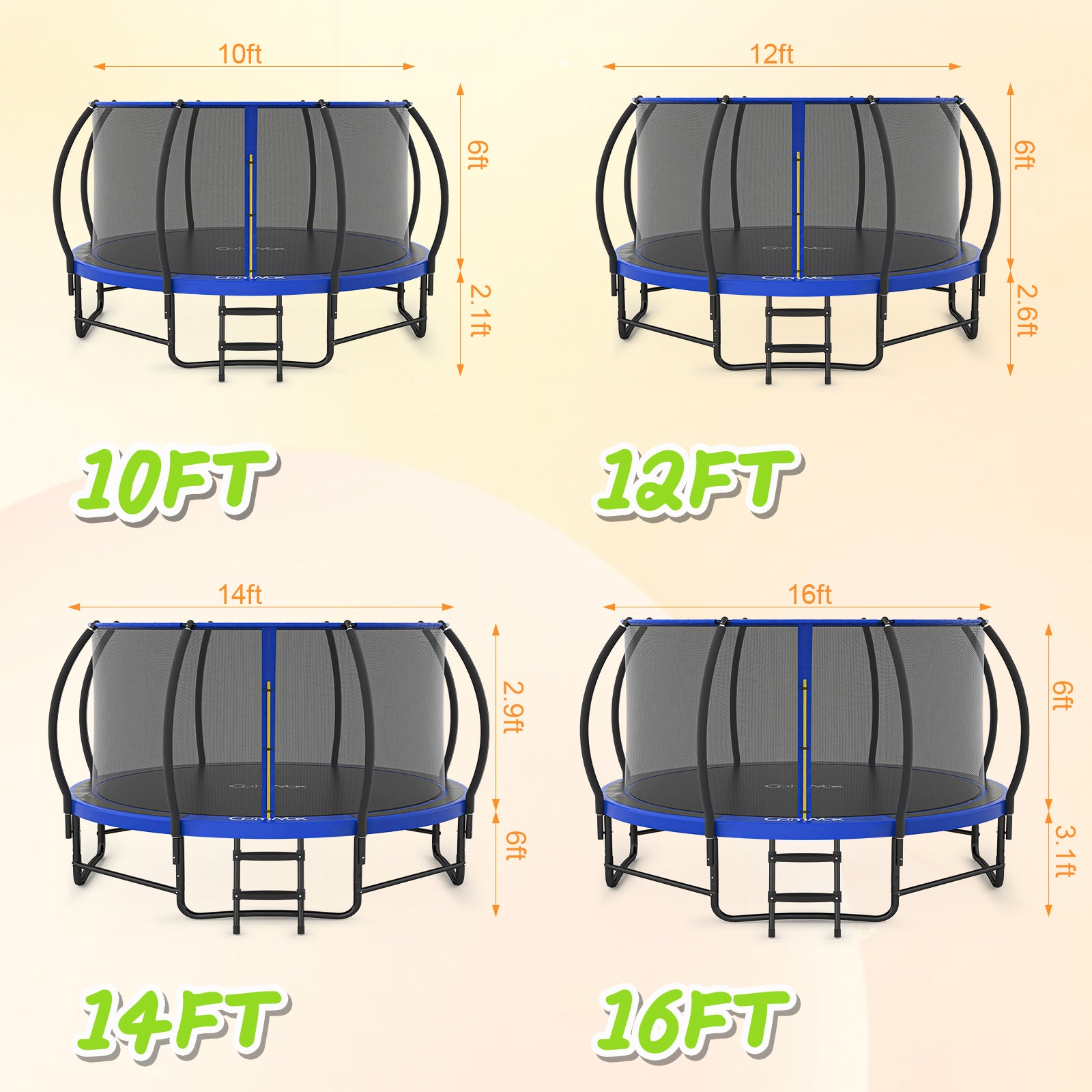 CalmMax 14FT Trampoline with Enclosure Recreational Trampolines with Ladder - ASTM Approval- Outdoor Trampoline for Kid Adults