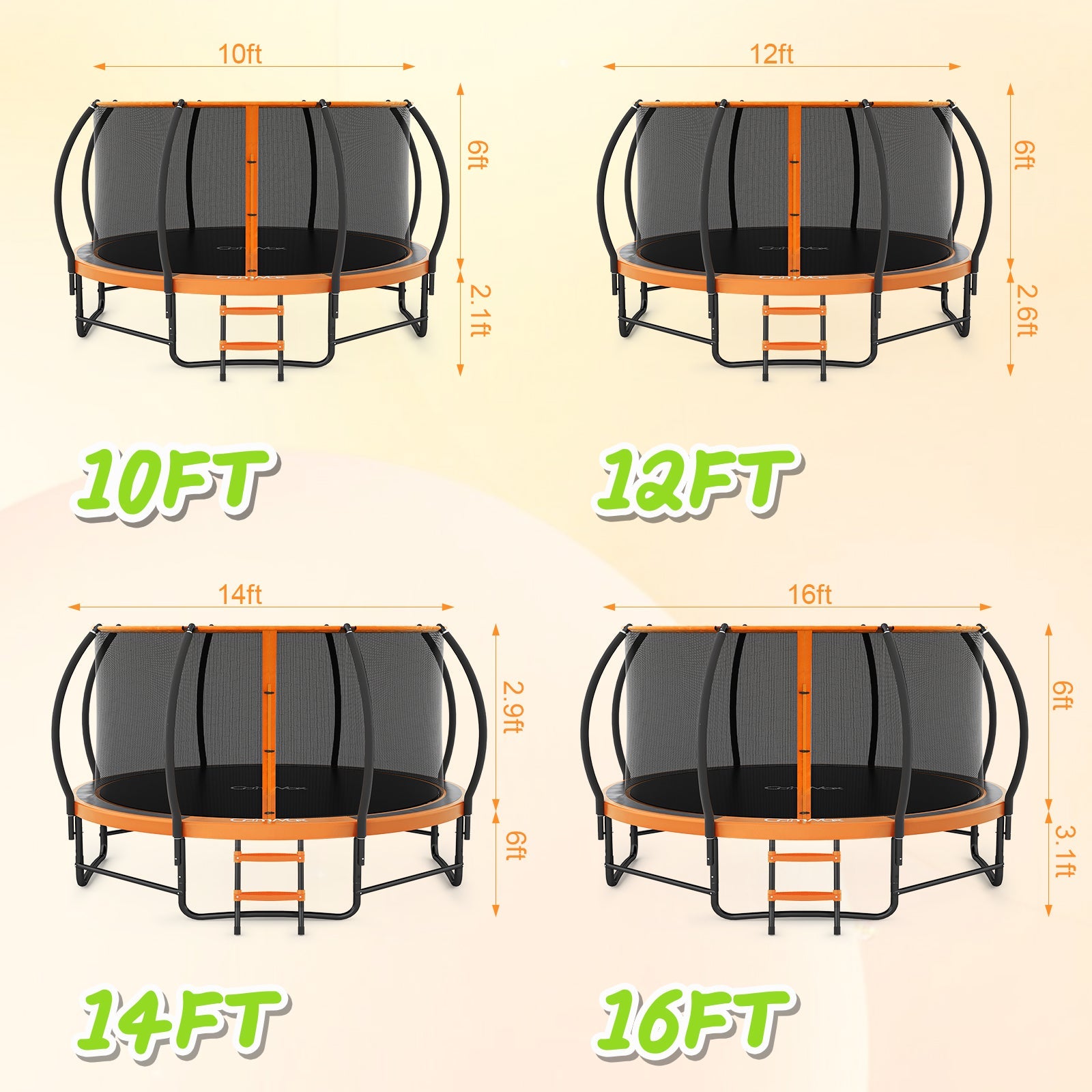 CalmMax 12FT Trampoline with Cover Recreational Trampolines with Ladder - ASTM Approval- Outdoor Trampoline for Kid Adults Orange